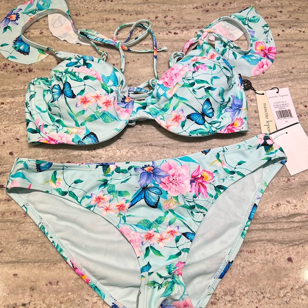 Nanette Lepore Butterfly Bikini size 10 NWT